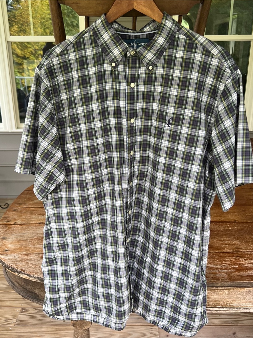 Vintage Polo Ralph Lauren Plaid Button Down Shirt Classic Fit XXL Navy Blue Gree